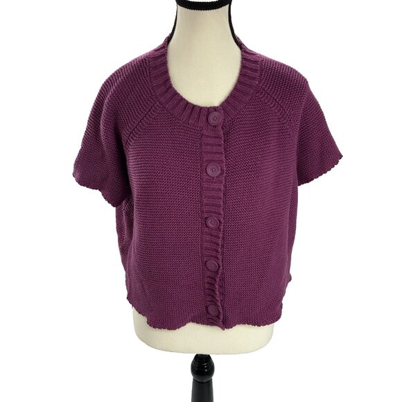 Loft Womens Size XL Cardigan Purple Short Sleeve Button Front Knit Sweater Top - Picture 1 of 6
